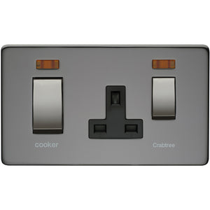 Crabtree Black Nickel 45A DP Main Switch and 13A Switch Socket Outlet with Neon (7521/3BKN) - BBEW