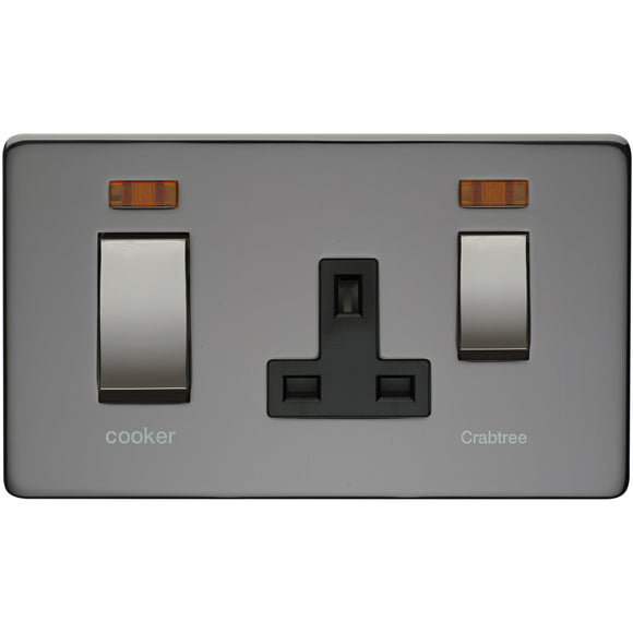 Crabtree Black Nickel 45A DP Main Switch and 13A Switch Socket Outlet with Neon (7521/3BKN) - BBEW