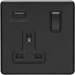 Eurolite Concealed Matt Black 1 Gang USB Socket (ECMB1USBB)