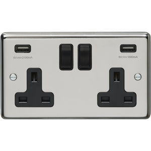 Eurolite Polished Stainless Steel 2 Gang USB Socket (PSS2USBB) - BBEW