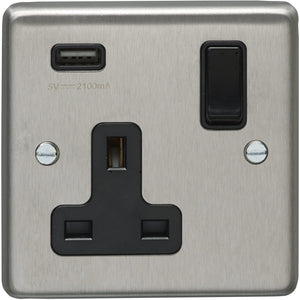 Eurolite Satin Stainless Steel 1 Gang USB Socket (SSS1USBB)